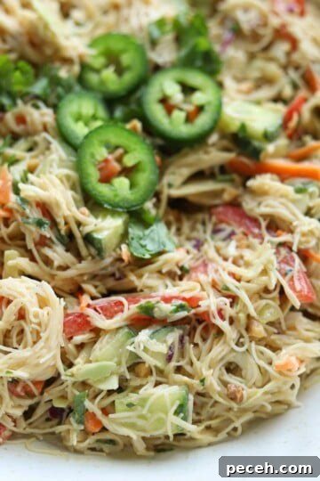 Spring roll salad in serving dish.