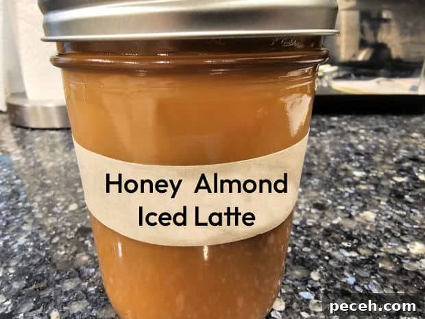 Honey Almond Iced Latte - The Grateful Girl Cooks! Mixture for a honey almond iced latte is jarred and refrigerated until needed.