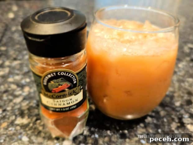 Honey Almond Iced Latte - The Grateful Girl Cooks! Saigon cinnamon is used to top the finished iced latte.