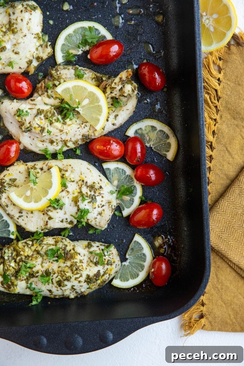 Greek Lemon and Oregano Chicken Breasts 5 roasting pan with Greek chicken fresh out of the oven