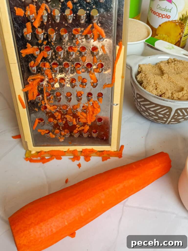Amish Pineapple Carrot Cake with Pecans – Traditional Recipe 3 shredding carrots.