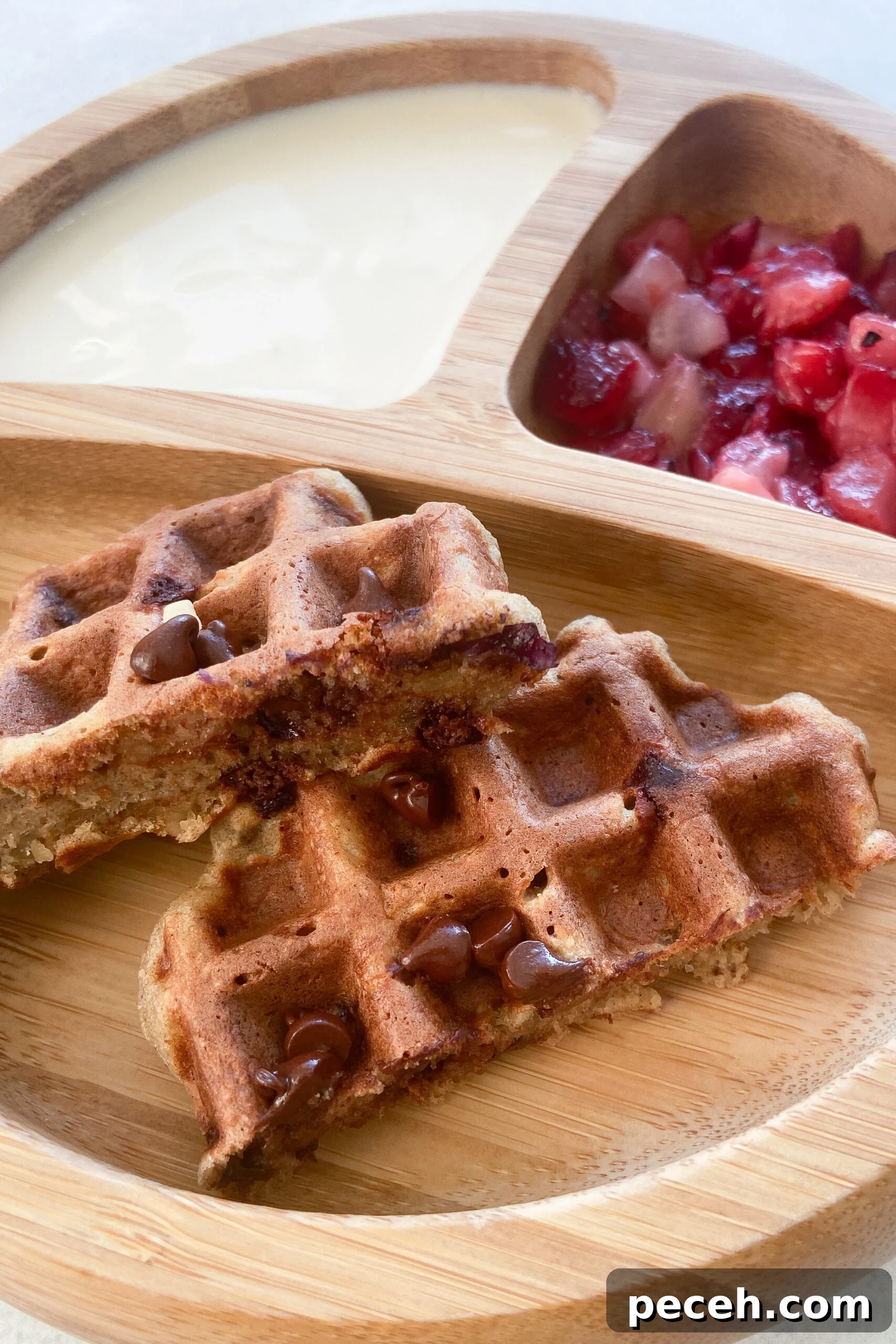Waffle Recipes for Babies and Toddlers: 10+ Nutritious Ideas 19 Chocolate chip banana oat waffles served with yogurt and berries