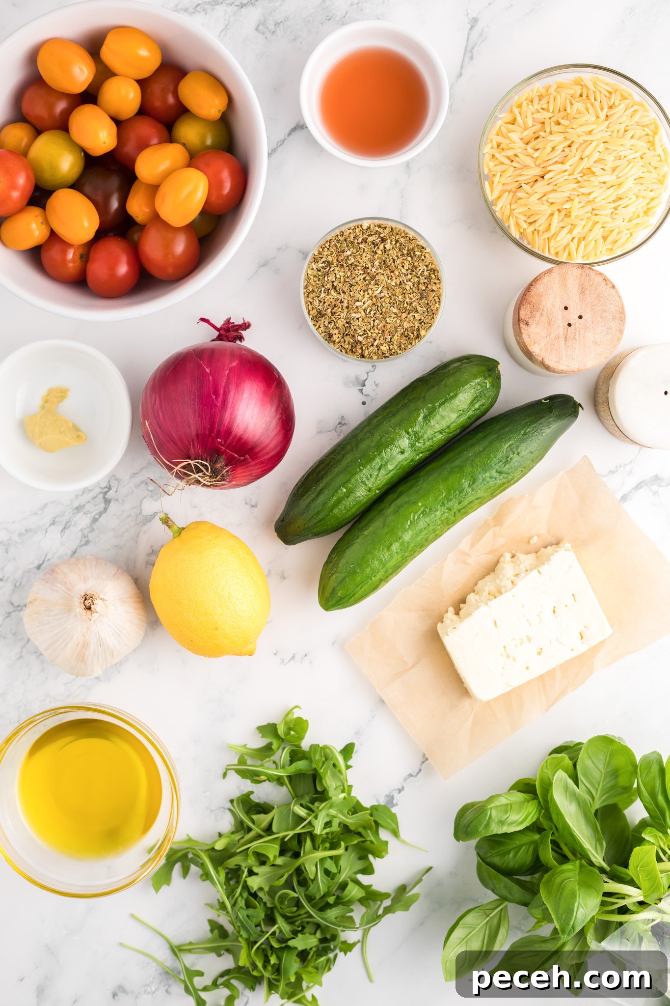 Zesty Arugula and Lemon Orzo Salad with Parmesan 6 Arugula Orzo Salad ingredients.
