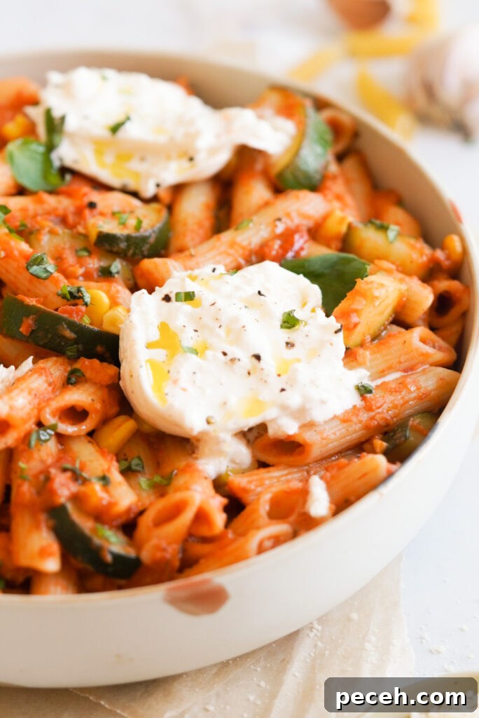 Creamy Burrata Pasta with Zucchini, Corn & Cherry Tomatoes 3 Burrata Pasta with Zucchini, Corn, and Tomatoes