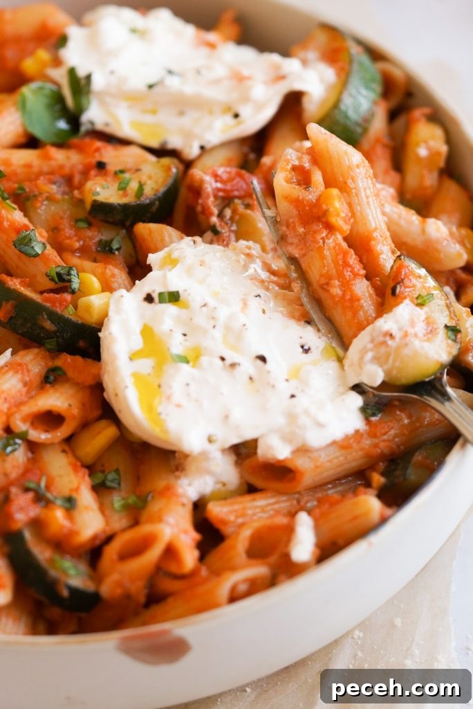 Creamy Burrata Pasta with Zucchini, Corn & Cherry Tomatoes 5 Burrata Pasta