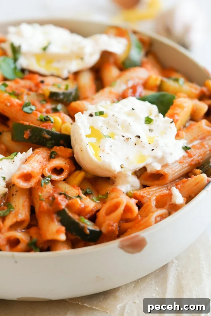 Creamy Burrata Pasta with Zucchini, Corn & Cherry Tomatoes 7 Corn Zucchini Tomato Burrata Pasta