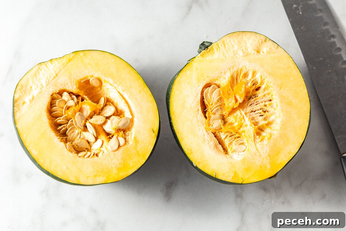 Crispy Air-Fried Acorn Squash Recipe for Fall Side Dish 4 acorn squash cut open with a knife
