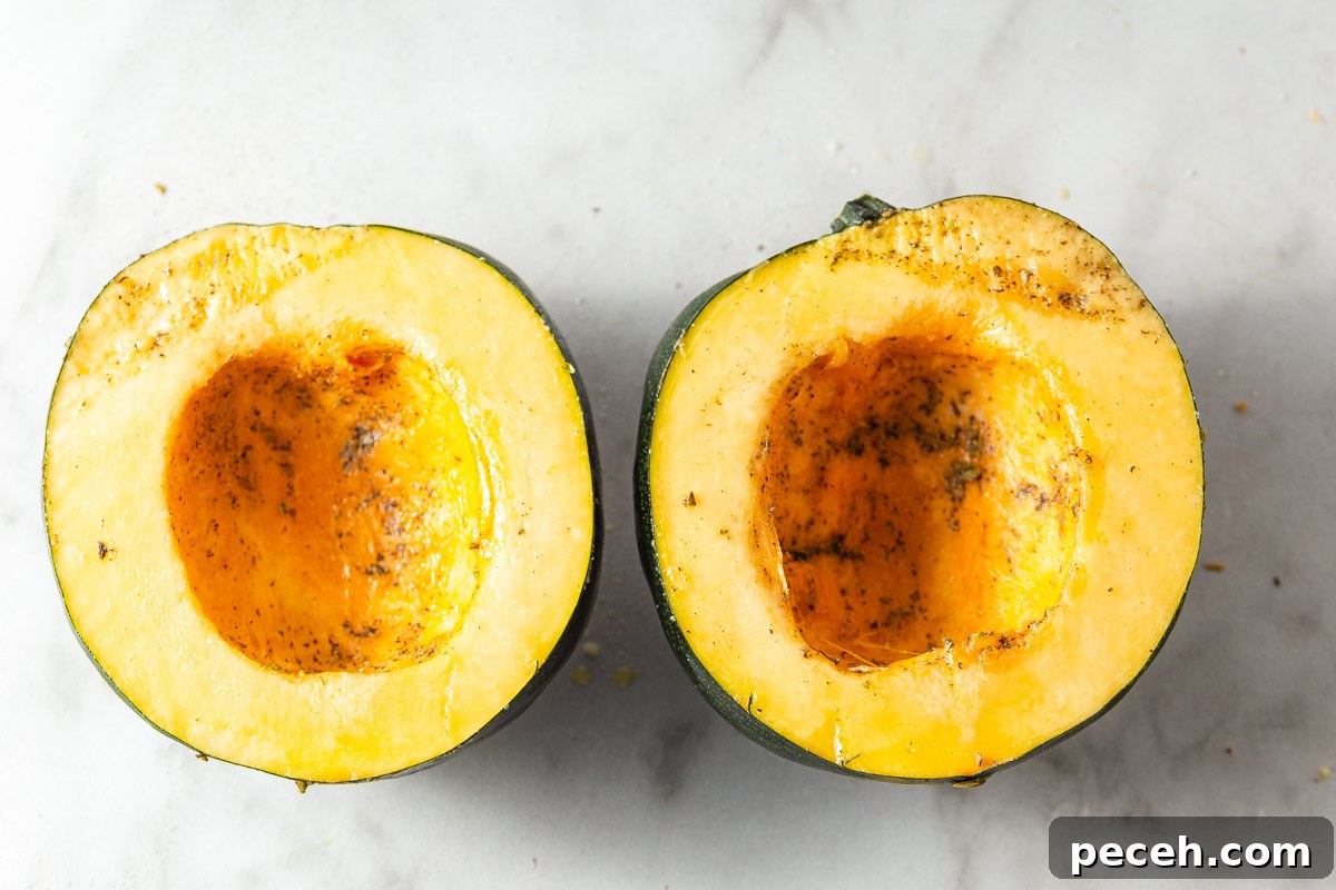 Crispy Air-Fried Acorn Squash Recipe for Fall Side Dish 6 oiled and seasoned acorn squash.