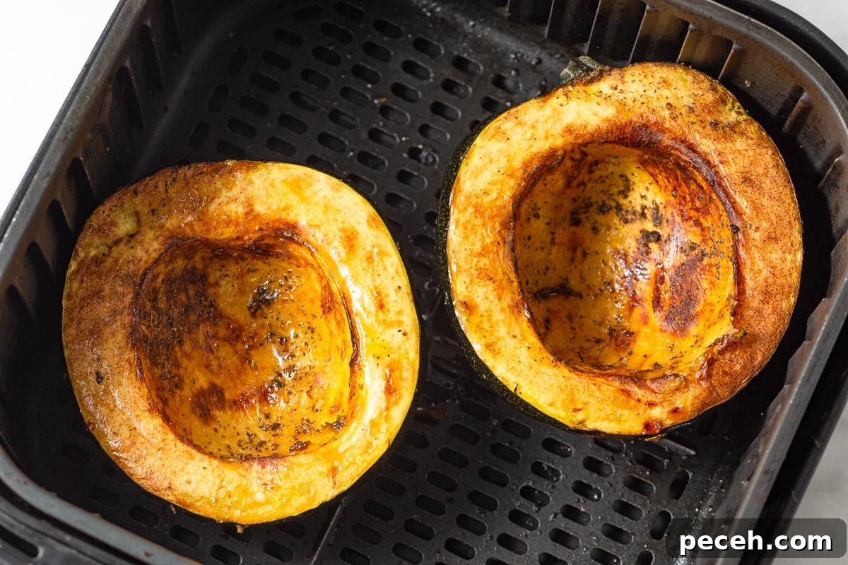 Crispy Air-Fried Acorn Squash Recipe for Fall Side Dish 8 roasted corn squash in the air fryer