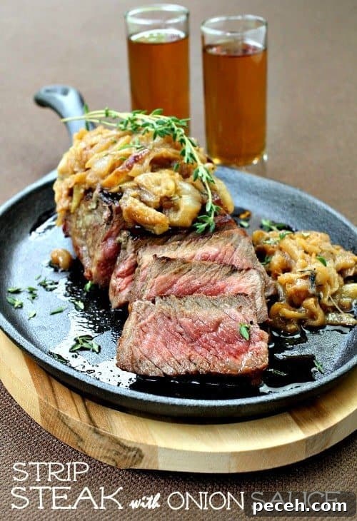 Strip Steak with Caramelized Onion Sauce and Fresh Herbs 6 strip-steak-onion-sauce-hero