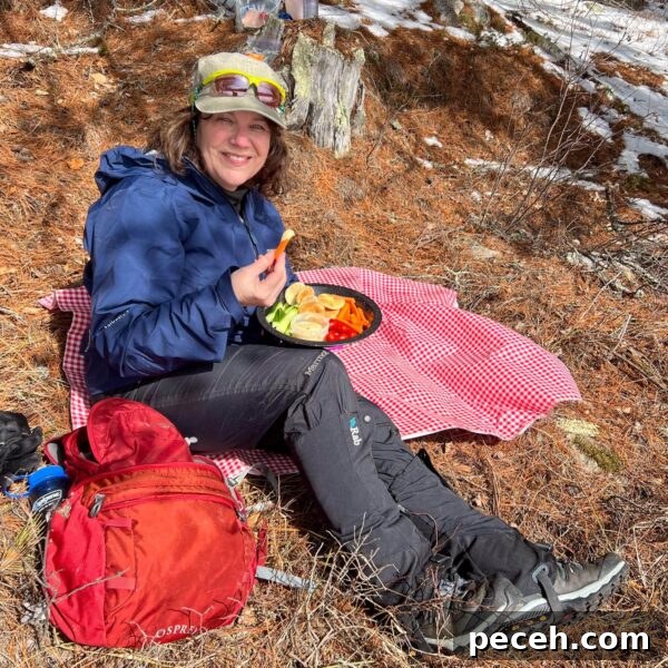 Homemade Hummus: Classic Chickpea or Creamy White Bean Recipe 4 Getty sitting on picnic blanket in woods with snow eating hummus