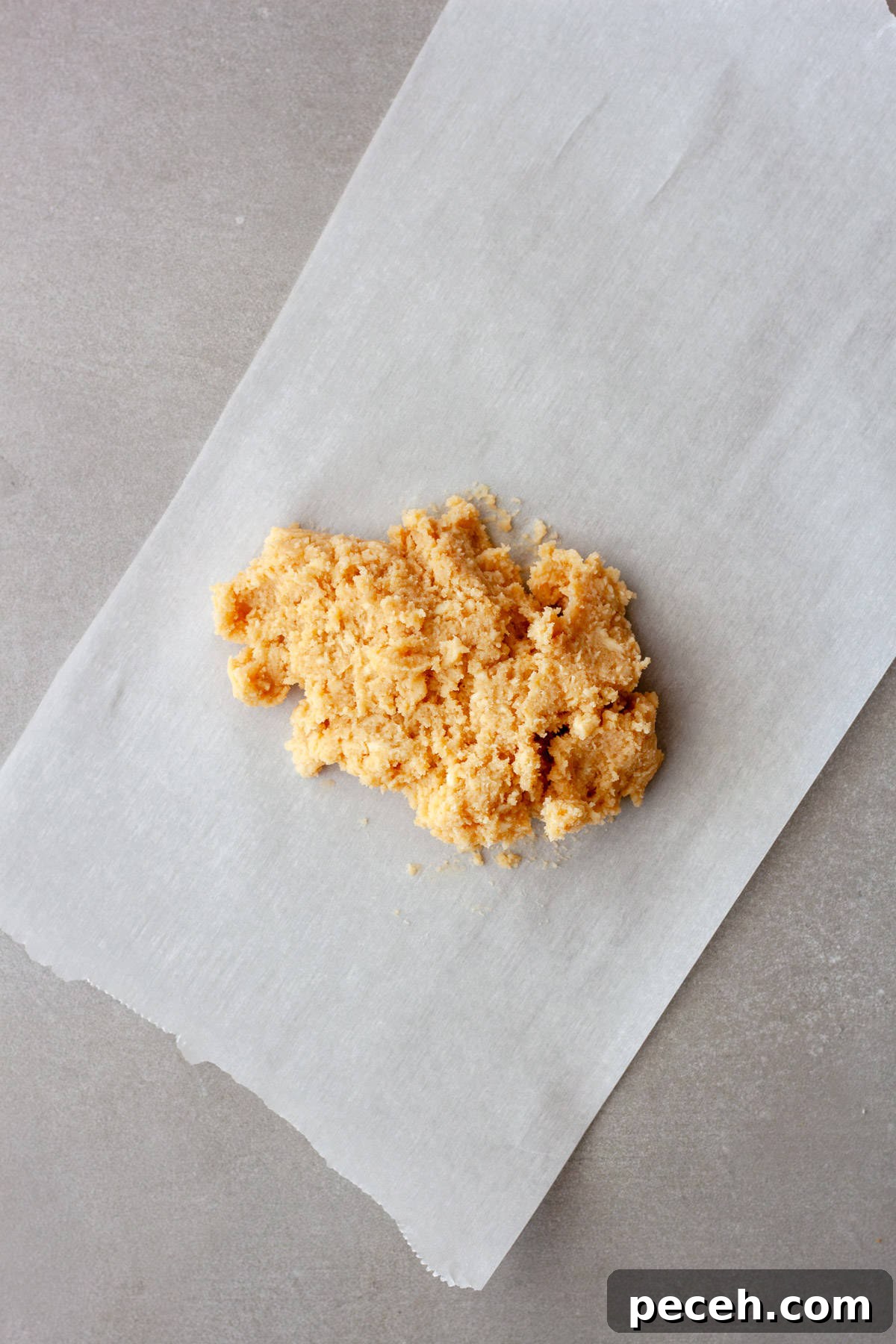 Savory Miso Butter Recipe for Bread, Veggies, and Steak 6 A pile of miso butter on a piece of white parchment paper.