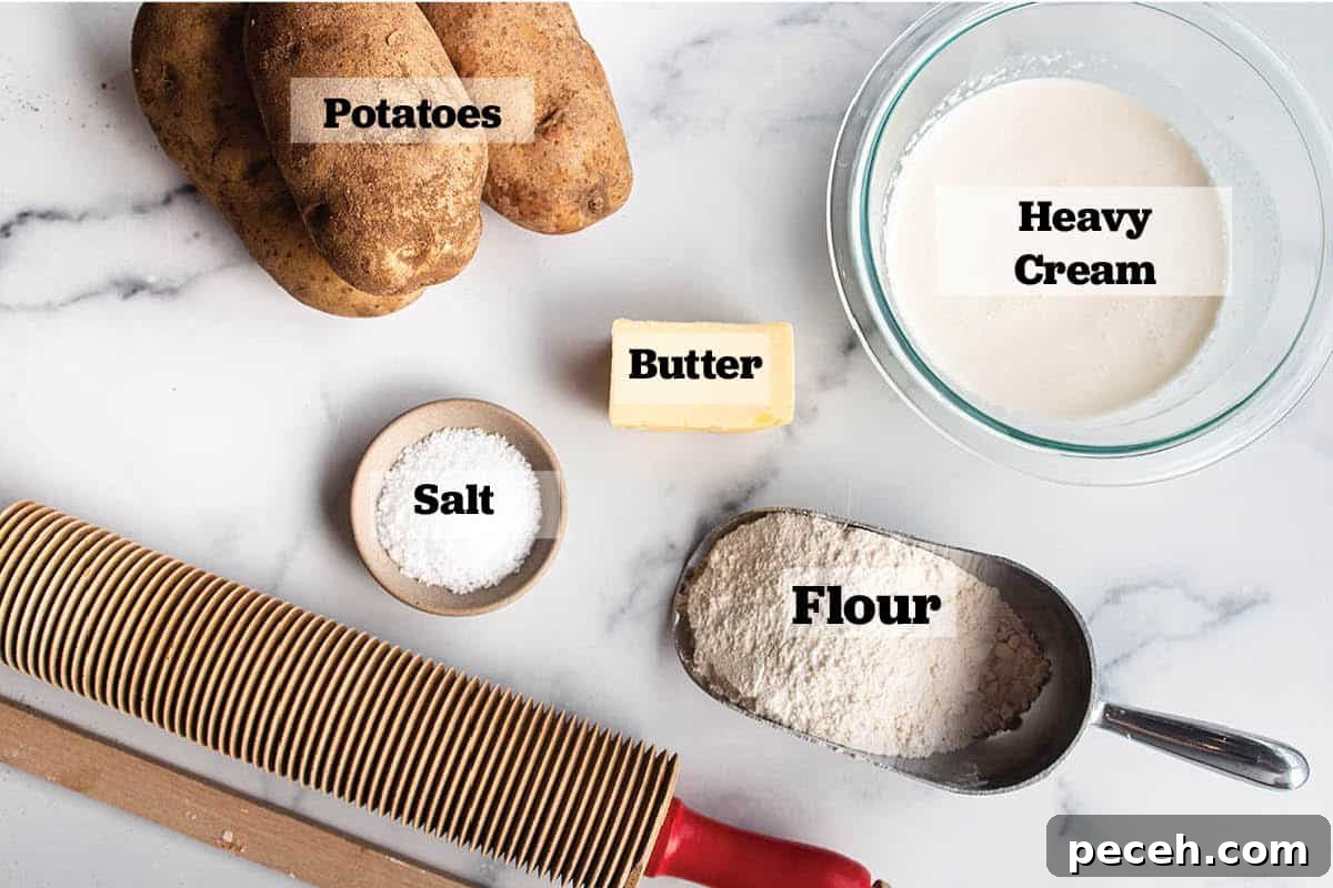 Authentic Norwegian Potato Lefse Recipe for Soft, Sweet Flatbread 3 Ingredients to make lefse. Flour, potatoes, heavy cream, butter, salt, rolling pin and lefse stick.
