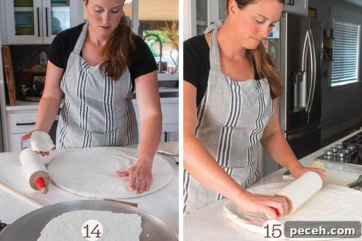 Authentic Norwegian Potato Lefse Recipe for Soft, Sweet Flatbread 8 Two photos of a woman rolling out lefse.