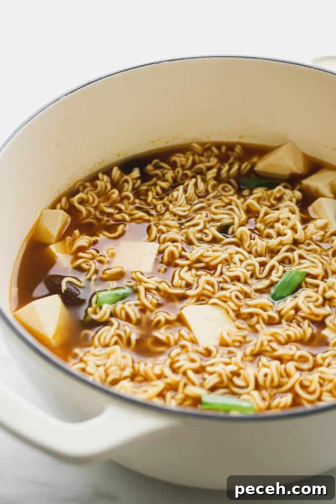 Vegan Ramen Recipe: Fast Homemade Broth and Noodles 12 vegan ramen soup with tofu in a pot
