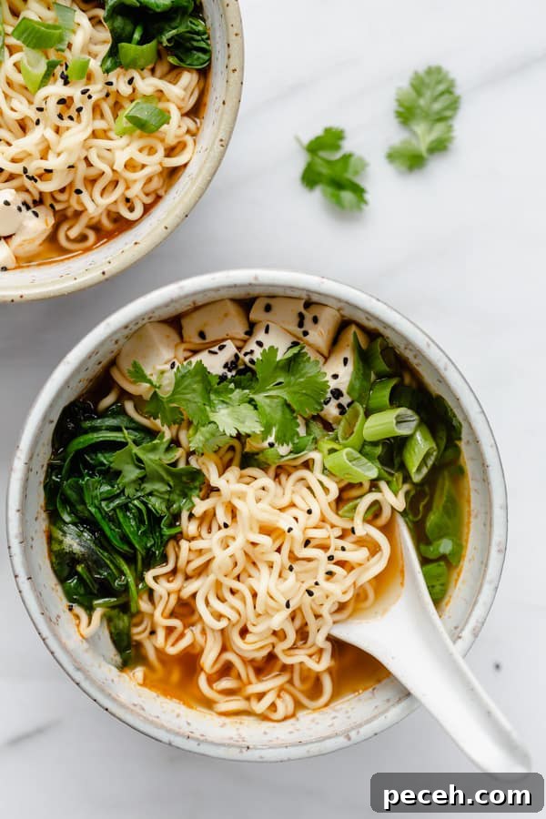 Vegan Ramen Recipe: Fast Homemade Broth and Noodles 3 vegan ramen in broth with spoon and bowl