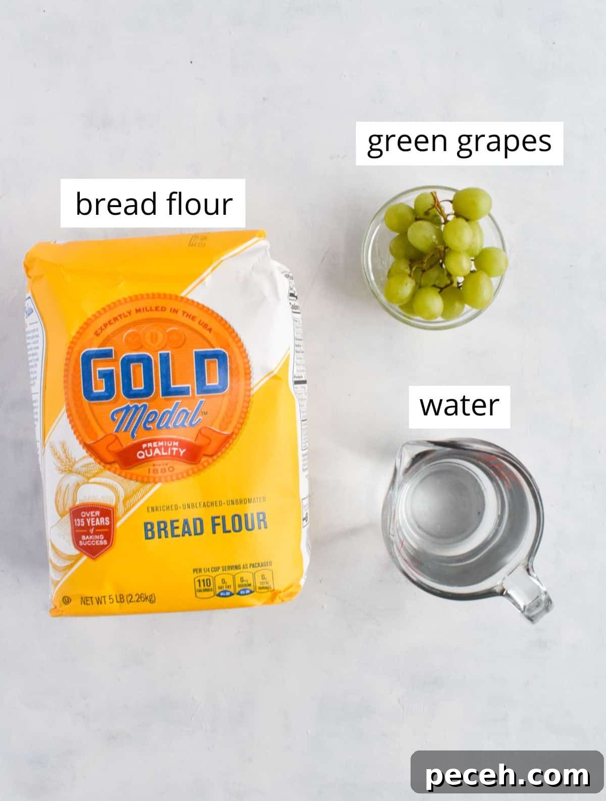 How to Make and Maintain a Sourdough Starter at Home 3 ingredients for sourdough starter laid out.