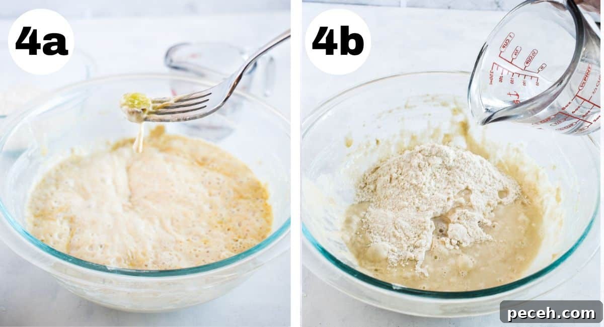 How to Make and Maintain a Sourdough Starter at Home 6 two images showing how to remove grapes and refeed starter.