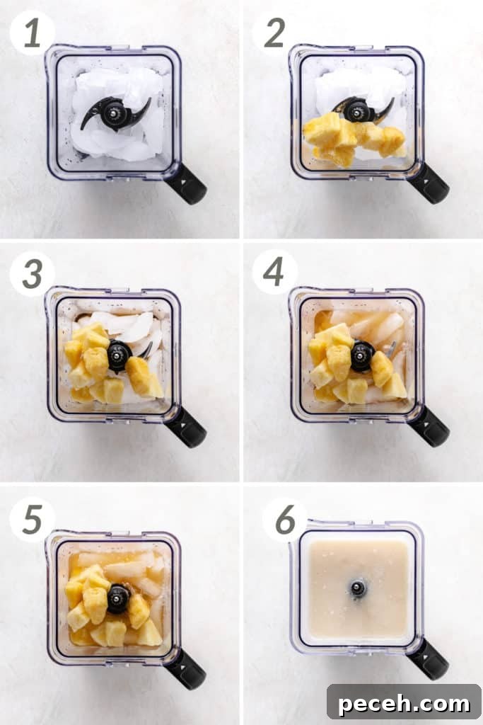 Classic Piña Colada Recipe: How to Make the Tropical Cocktail at Home 3 Collage showing how to make a piña colada.