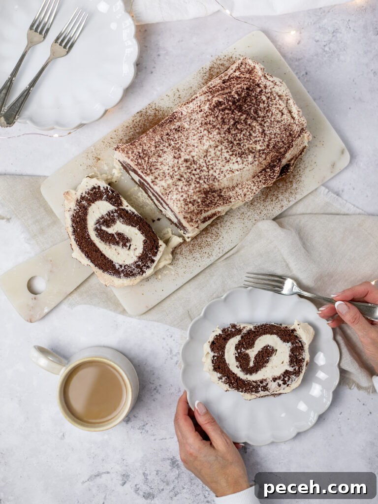 Decadent Chocolate Espresso Swiss Roll Recipe 4 This Chocolate Espresso Roll is as classic as it gets. It features a light, coffee-infused chocolate sponge cake filled with a sweet coffee cream filling—making it the perfect dessert for any chocolate (and coffee) lover!