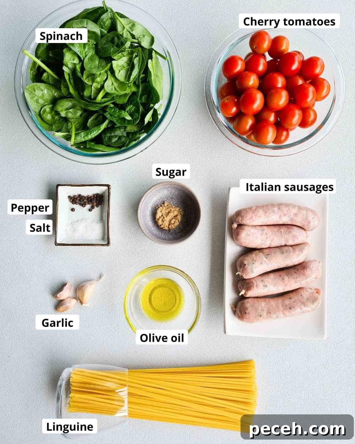 Spicy Italian Sausage Pasta Recipe for Quick Weeknight Dinners 3 Ingredients required to make this recipe, labeled