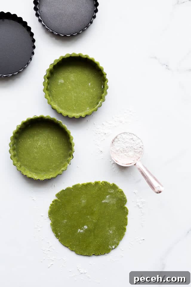 Matcha Tarts with Tangy Passion Fruit Curd 3 Making matcha tart shells with matcha cookie pastry