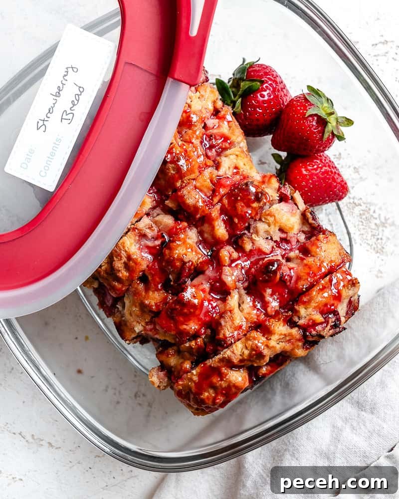 completed Easy Strawberry Bread in storage container
