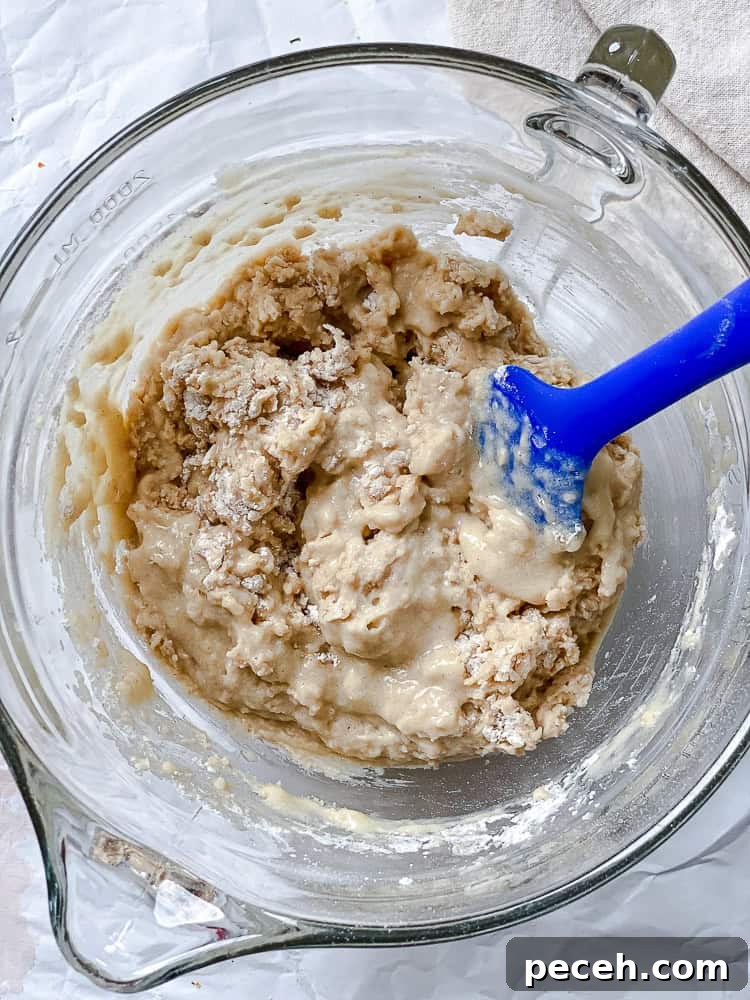 process shot of mixing ingredients together in bowl