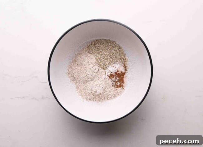 Flour, oat bran, and spices in a bowl.