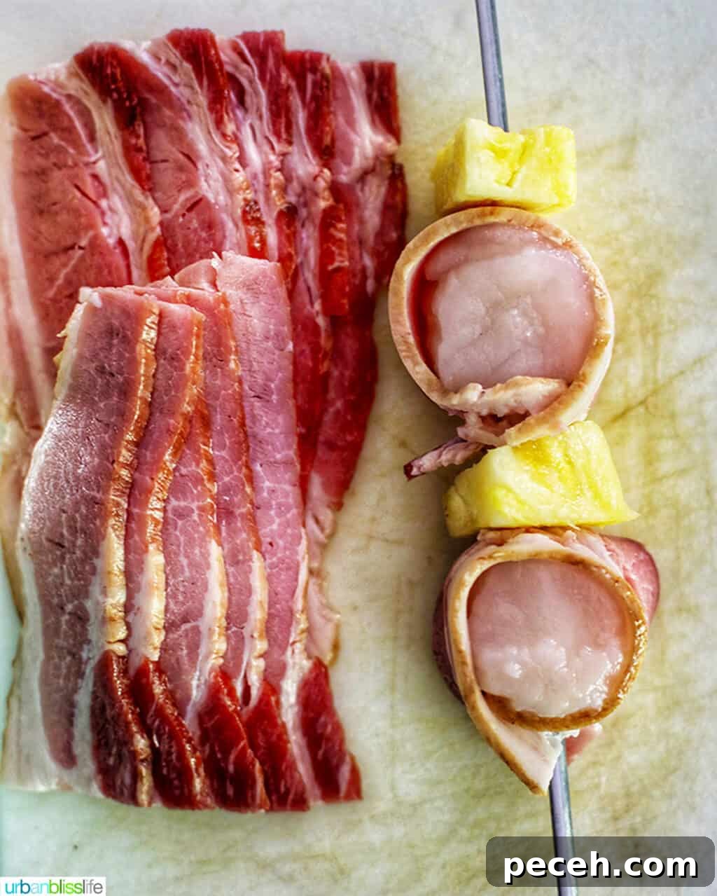 Teriyaki-Glazed Bacon-Wrapped Scallops on the Grill 4 assembling bacon-wrapped scallop skewers