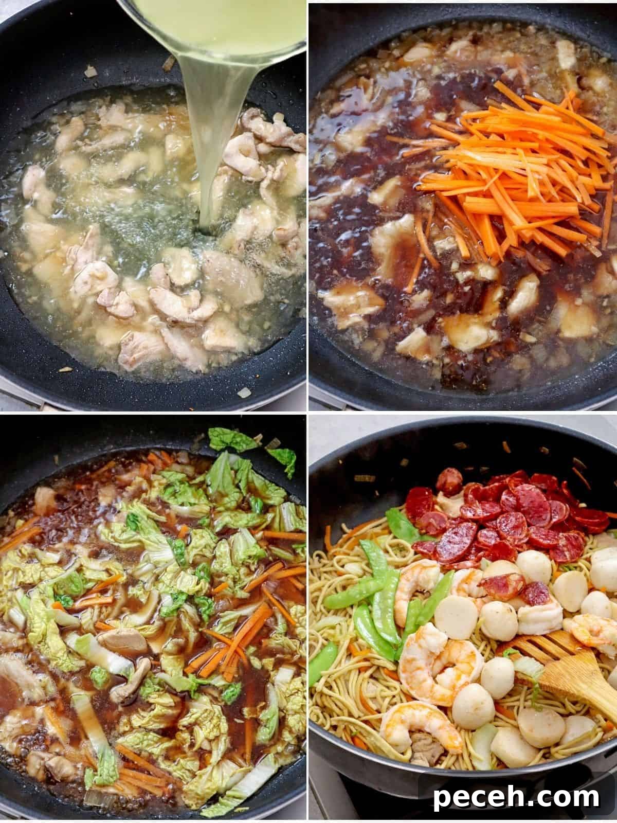 cooking pancit canton in a wide pan