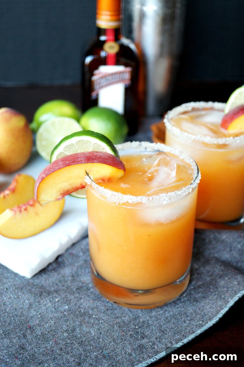 Peach Lime Margarita Recipe: Homemade Frozen Cocktail Guide 6 peach lime margaritas garnished