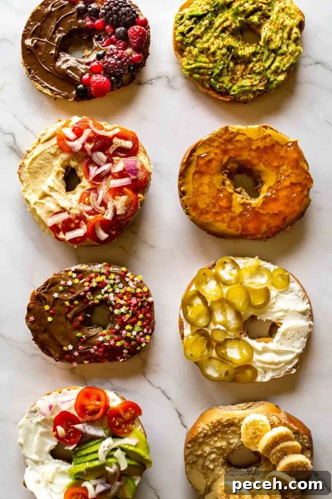 16 Vegan Bagel Toppings and Delicious Recipe Ideas 2 eight halved bagels with various vegan toppings