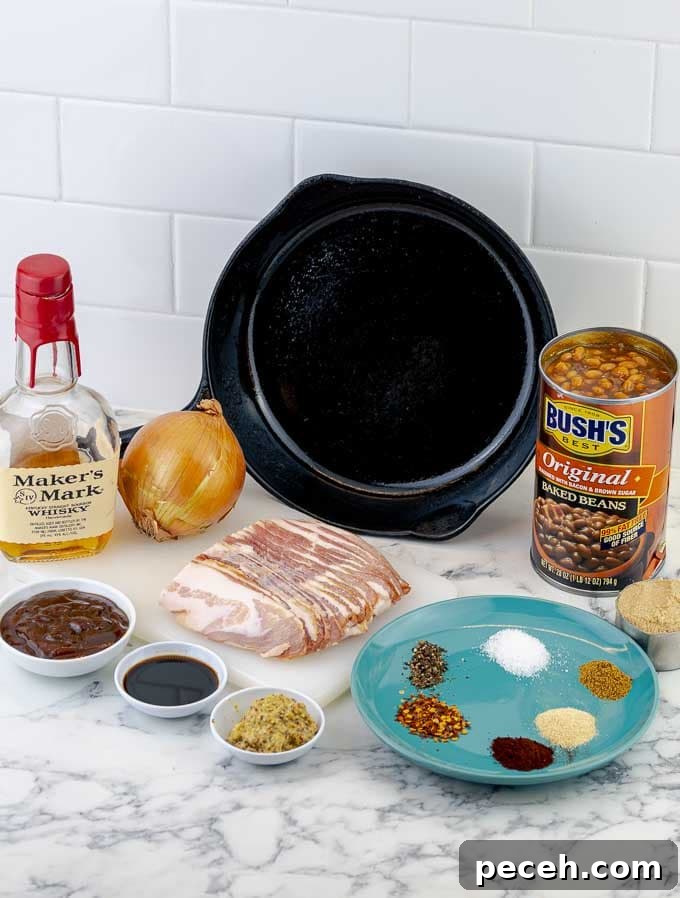 ingredients being prepped for baked beans