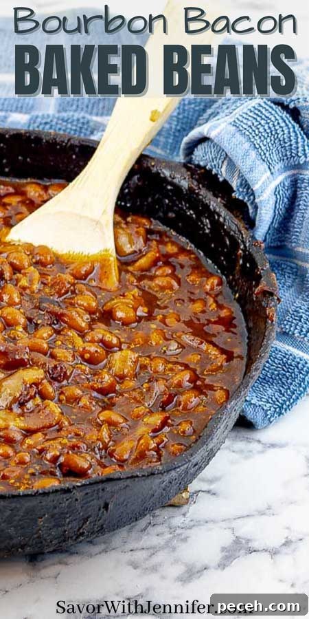 Bourbon Bacon Grilled Baked Beans Pinterest pin image