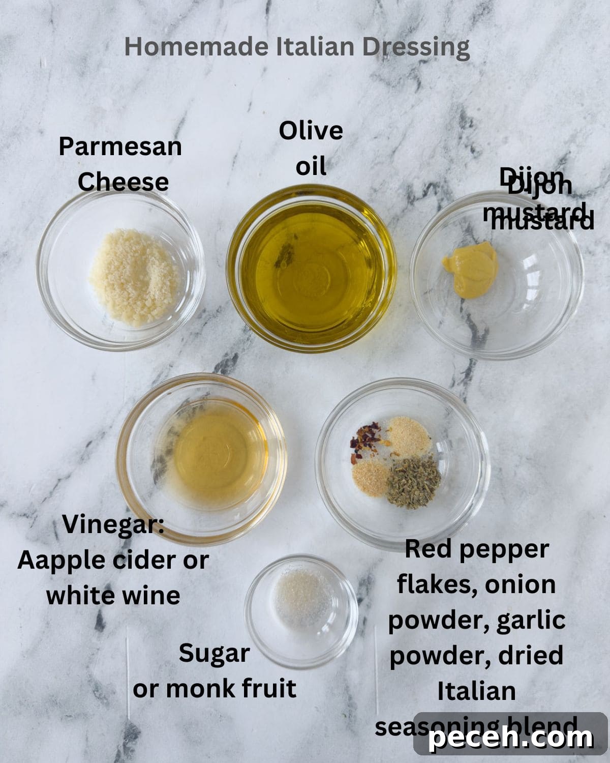 Ingredients for homemade Italian dressing ready to be combined and shaken.