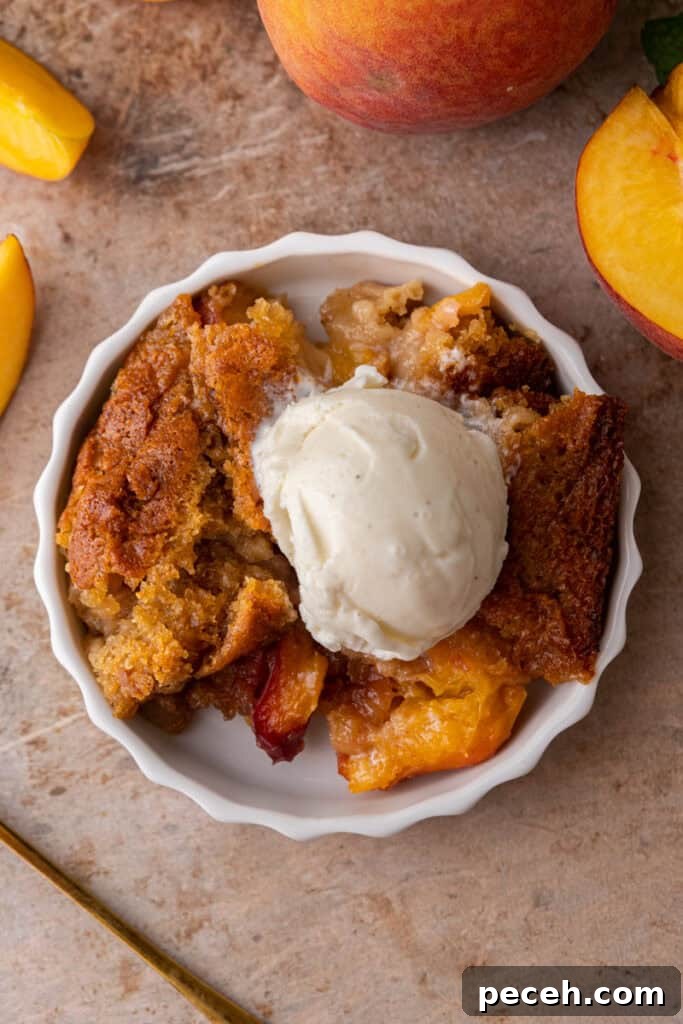 Classic Old-Fashioned Peach Cobbler Recipe You’ll Love 11 overhead shot of the old fashioned peach cobbler recipe