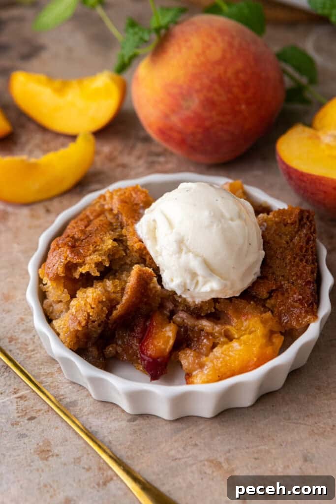 Classic Old-Fashioned Peach Cobbler Recipe You’ll Love 14 overhead shot of the old fashioned peach cobbler recipe