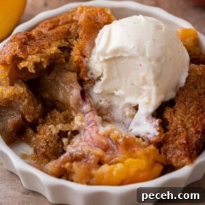 overhead shot of the old fashioned peach cobbler recipe