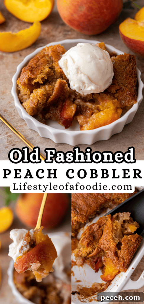 Classic Old-Fashioned Peach Cobbler Recipe You’ll Love 19 pinterest pin of the old fashioned peach cobbler recipe
