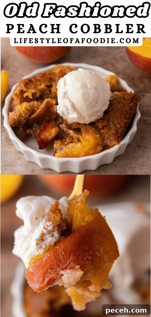Classic Old-Fashioned Peach Cobbler Recipe You’ll Love 20 pinterest pin of the old fashioned peach cobbler recipe