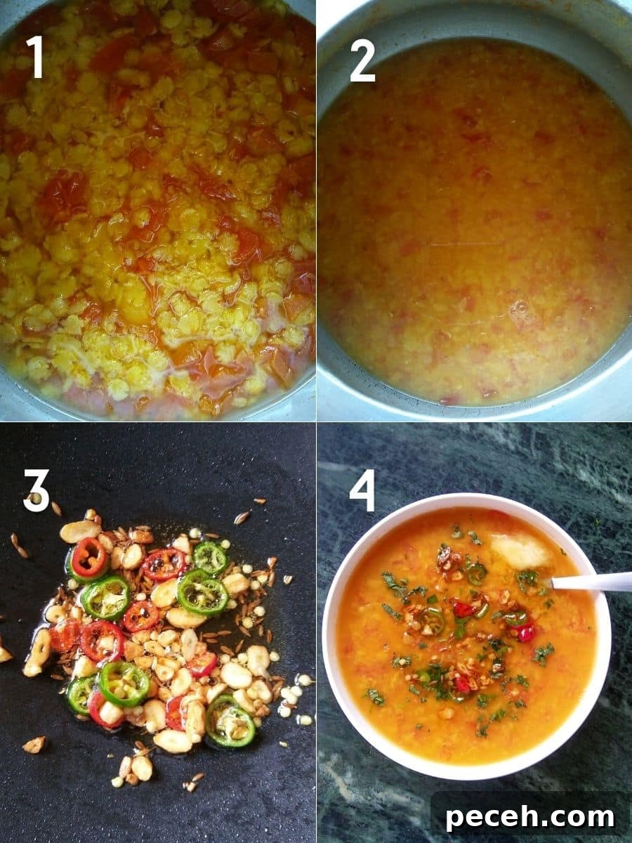 Tempering the arhar dal with stepwise photos