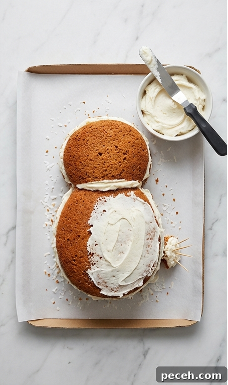 Shaping the bunny cake