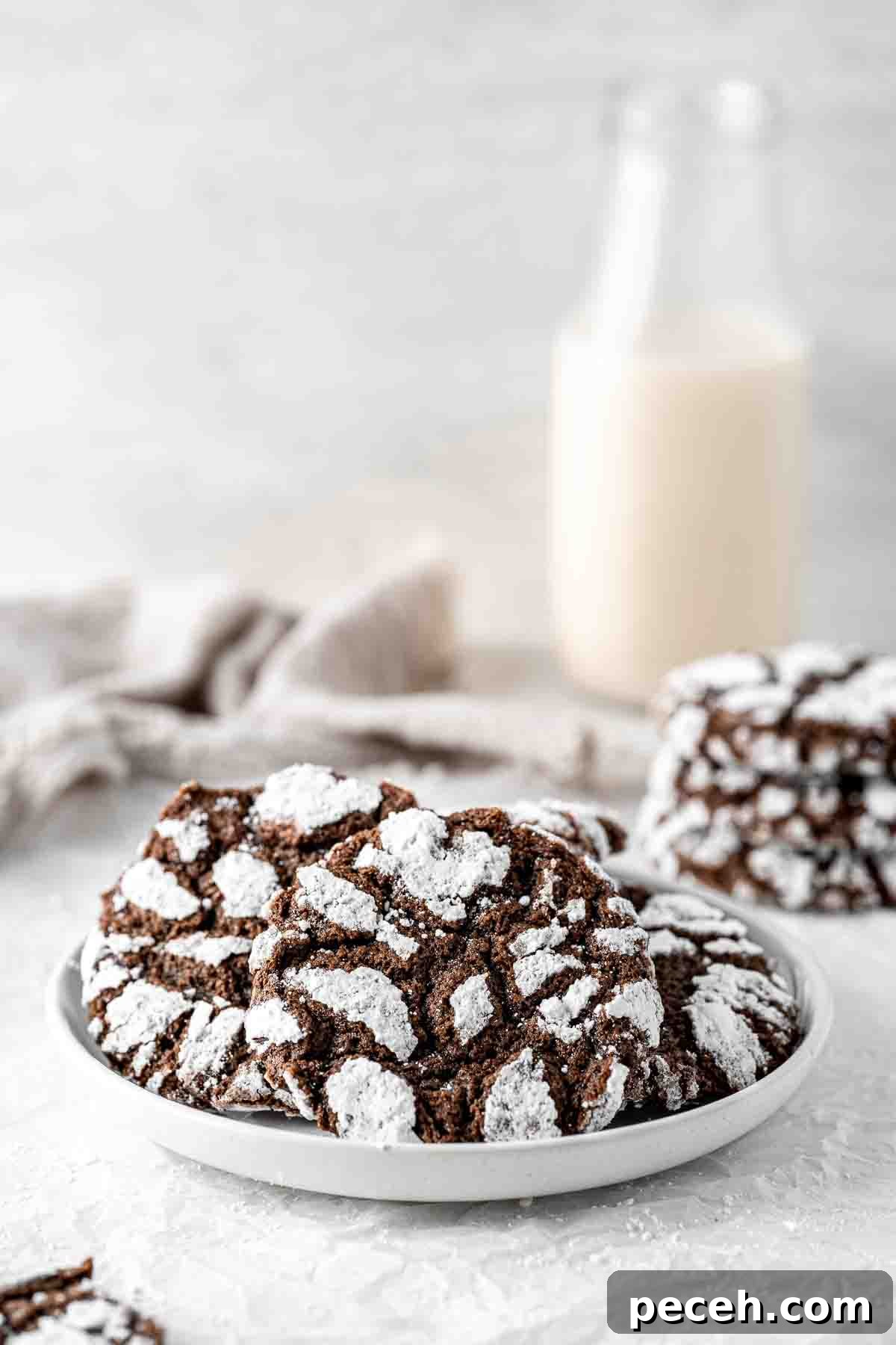 Fudgy Chocolate Crinkle Cookies Recipe 10 Chocolate crinkle cookies on a plate.