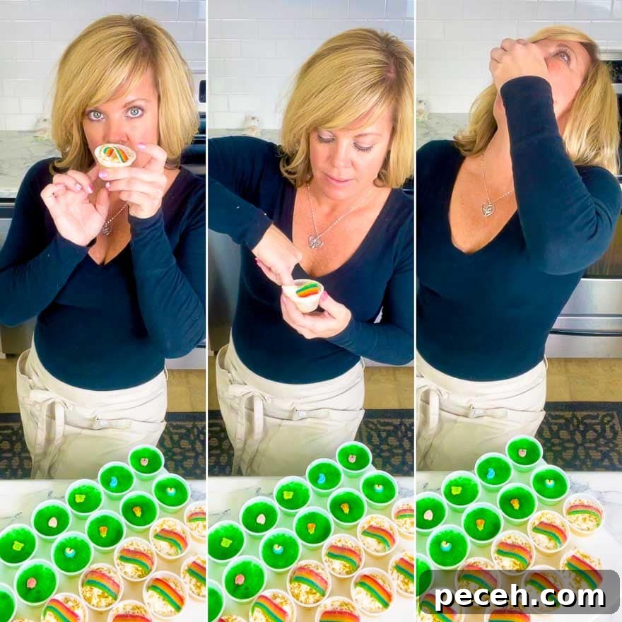 Pot of Gold Jello Shots for St. Patrick's Day 6 Jennifer demonstrating how to take a jello shot
