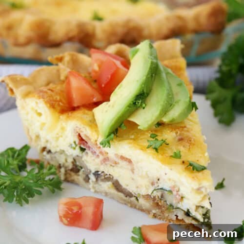quiche recipe with avocado and tomatoes on top