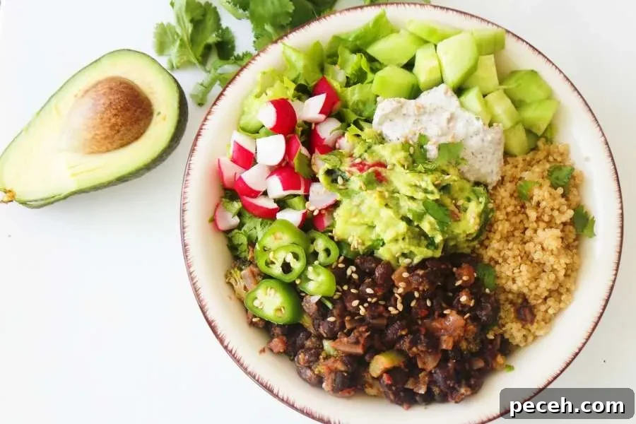 Black Bean Quinoa Bowls for Vegan Meal Prep 5 Black Bean Quinoa Bowl - easy healthy dinner recipe you can meal prep on Sunday. This clean eating recipe is vegan, gluten-free and full of flavor.