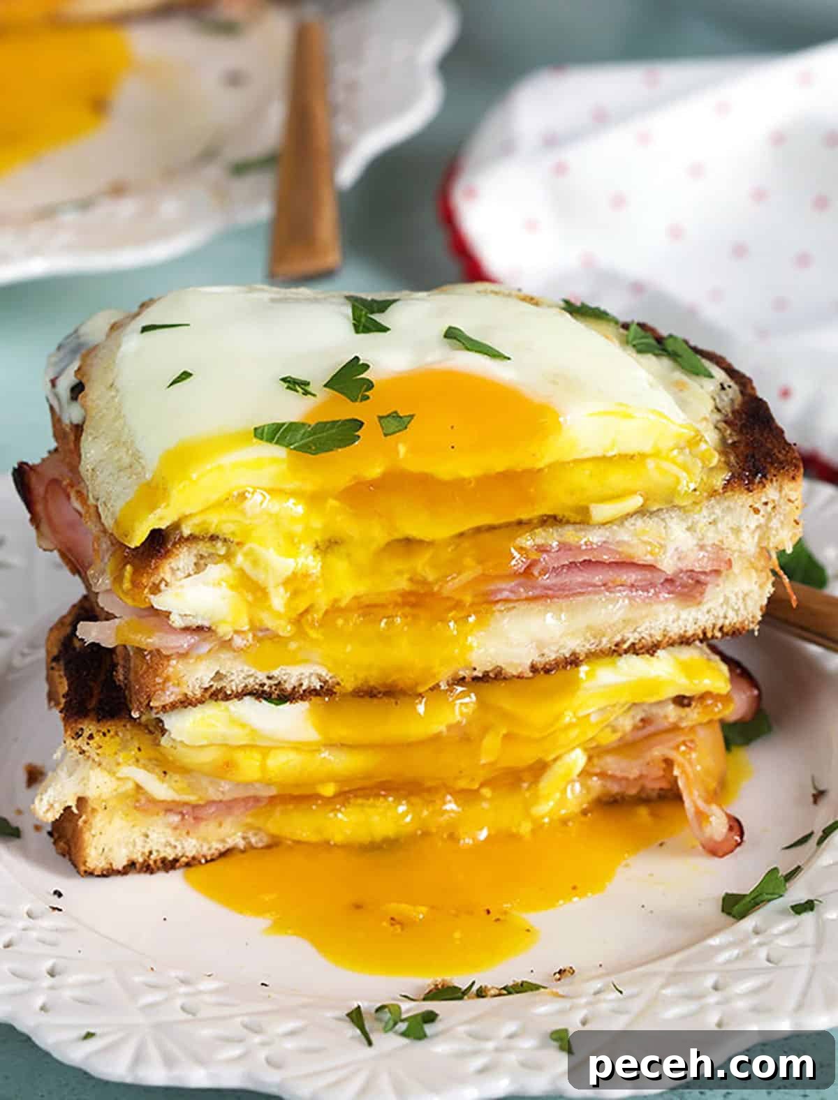 Leftover Ham Recipes: Tasty Ideas for Simple Meals 7 Croque Madame cut in half