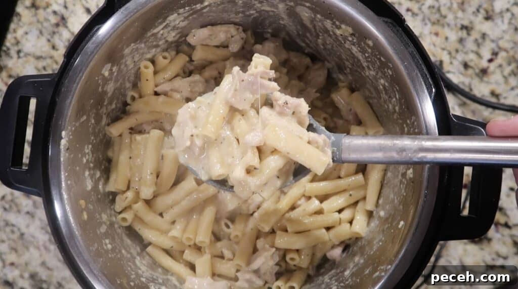 Creamy Garlic Chicken Pasta in the Instant Pot 23 Finished pasta resting