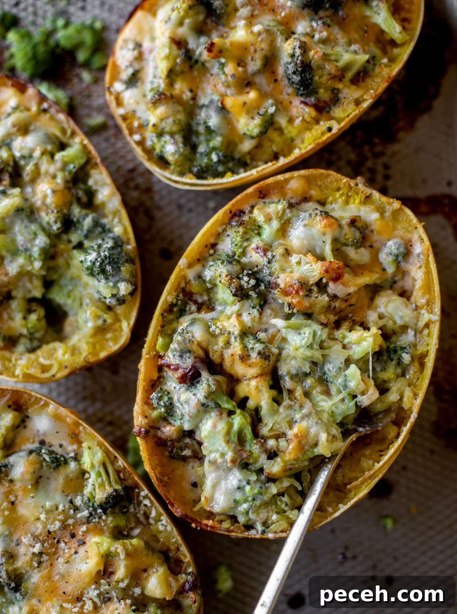 Spaghetti Squash Stuffed with Broccoli and Cheddar 2 broccoli cheddar stuffed spaghetti squash